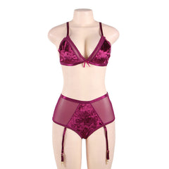 Plus Size Velvet Sexy Three-Point Bra Set