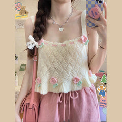 Chaleco de punto con flores dulces