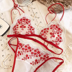 French Sexy Lace Embroidered Flower Lingerie Set