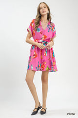 Floral Print Mini Dress with Belt
