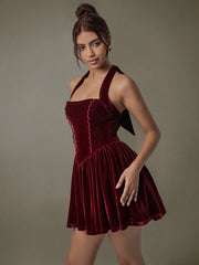 Velvet Halter Skater Dress