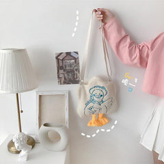 Süße Umhängetasche mit Strohhut-Enten-Stickerei