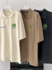Embroidery Vintage Oversized Polo Shirt