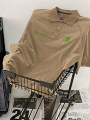 Embroidery Vintage Oversized Polo Shirt