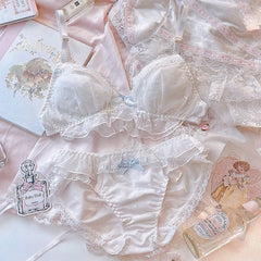 Babyblaues Dollcore Nymphette Dessous-Set mit Schleife