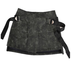 Falda grunge estética gris blanqueada de gamuza negra