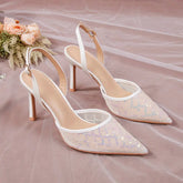 Bling Sequins Mesh Women Slingback Pumps
