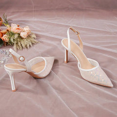 Bling Sequins Mesh Women Slingback Pumps