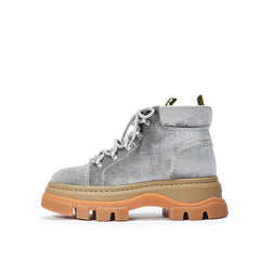 Botas estéticas con cordones y plataforma de terciopelo azul y rosa