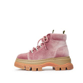 Botas estéticas con cordones y plataforma de terciopelo azul y rosa