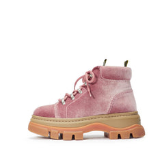 Botas estéticas con cordones y plataforma de terciopelo azul y rosa