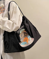 Boutique Black Embroidery Large Capacity Canvas Satchel Bags SX1006