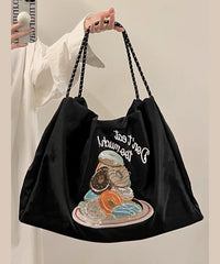 Boutique Black Embroidery Large Capacity Canvas Satchel Bags SX1006