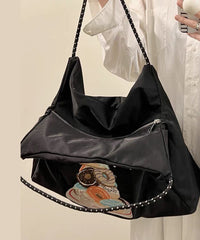 Boutique Black Embroidery Large Capacity Canvas Satchel Bags SX1006