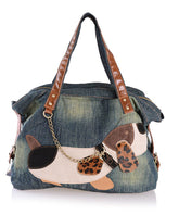 Boutique Denim Blue Patchwork Canvas Satchel Handbag