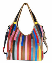 Boutique Striped Colorblock Calf Leather Satchel Bags