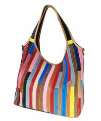 Boutique Striped Colorblock Calf Leather Satchel Bags