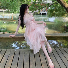 Vestido de hada estética de chica suave color rosa pastel Calla