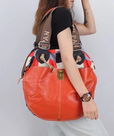 Casual High-Capacity Cowhide Patchwork Canvas Satchel Bags