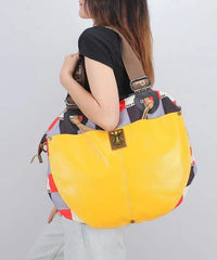 Casual High-Capacity Cowhide Patchwork Canvas Satchel Bags