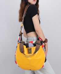 Casual High-Capacity Cowhide Patchwork Canvas Satchel Bags