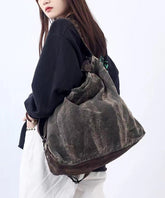 Casual Large Capacity Coffee Calf Leather Patchwork Canvas Satchel Bags