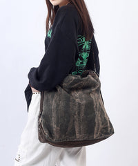 Casual Large Capacity Coffee Calf Leather Patchwork Canvas Satchel Bags