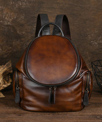 Calf Backpack Large Yellow Capacity Retro Leather Casual Bag