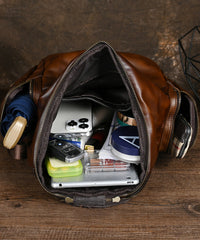 Calf Backpack Large Yellow Capacity Retro Leather Casual Bag