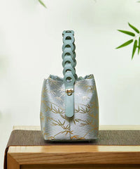 Chinese Style Jacquard Calf Leather Tote Handbag