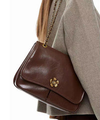 DIY Brown Floral Chain Linked Patchwork Faux Leather Satchel Handbag