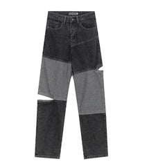 Denim Patchwork Grau Blau Street Style Baggy Jeans
