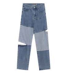 Denim Patchwork Grau Blau Street Style Baggy Jeans