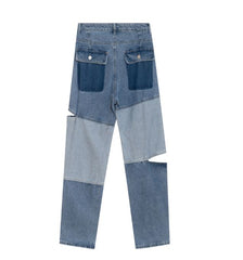 Denim Patchwork Grau Blau Street Style Baggy Jeans