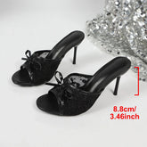 Designer Round Toe Women Polka Dot Slippers Satin Butterfly-knot Low Heels