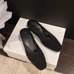 Designer Platform Half Slippers Breathable Hollow Out Slip-On Sandals