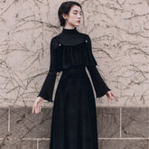 Conjunto de 2 piezas de vestido gótico de bruja de terciopelo negro "Dusk in The City"