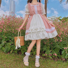 Vestido Lolita Kawaii de manga corta con volantes en color rosa de Eli Blossom