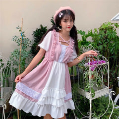 Vestido Lolita Kawaii de manga corta con volantes en color rosa de Eli Blossom