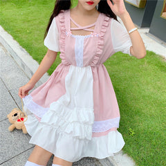 Vestido Lolita Kawaii de manga corta con volantes en color rosa de Eli Blossom