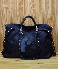 European And American Contrasting Plaid Patchwork Rivet Handbag