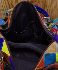 European And American Contrasting Plaid Patchwork Rivet Handbag