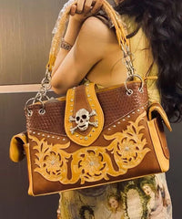 European And American Skulls Embroidery Rivet Satchel Bags
