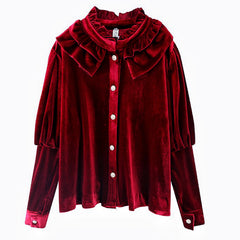 Ruby Victorian Style Burgundy-Red Velvet Shirt