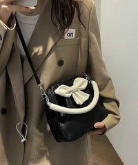 Black Bow Patchwork Faux Leather Tote Handbag