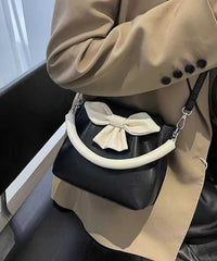 Black Bow Patchwork Faux Leather Tote Handbag