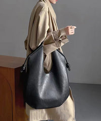 Black Large Capacity Faux Leather Satchel Handbag