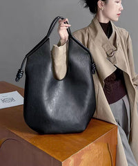 Black Large Capacity Faux Leather Satchel Handbag