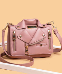 Black Zippered Faux Leather Messenger Bag YR025