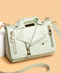 Black Zippered Faux Leather Messenger Bag YR025